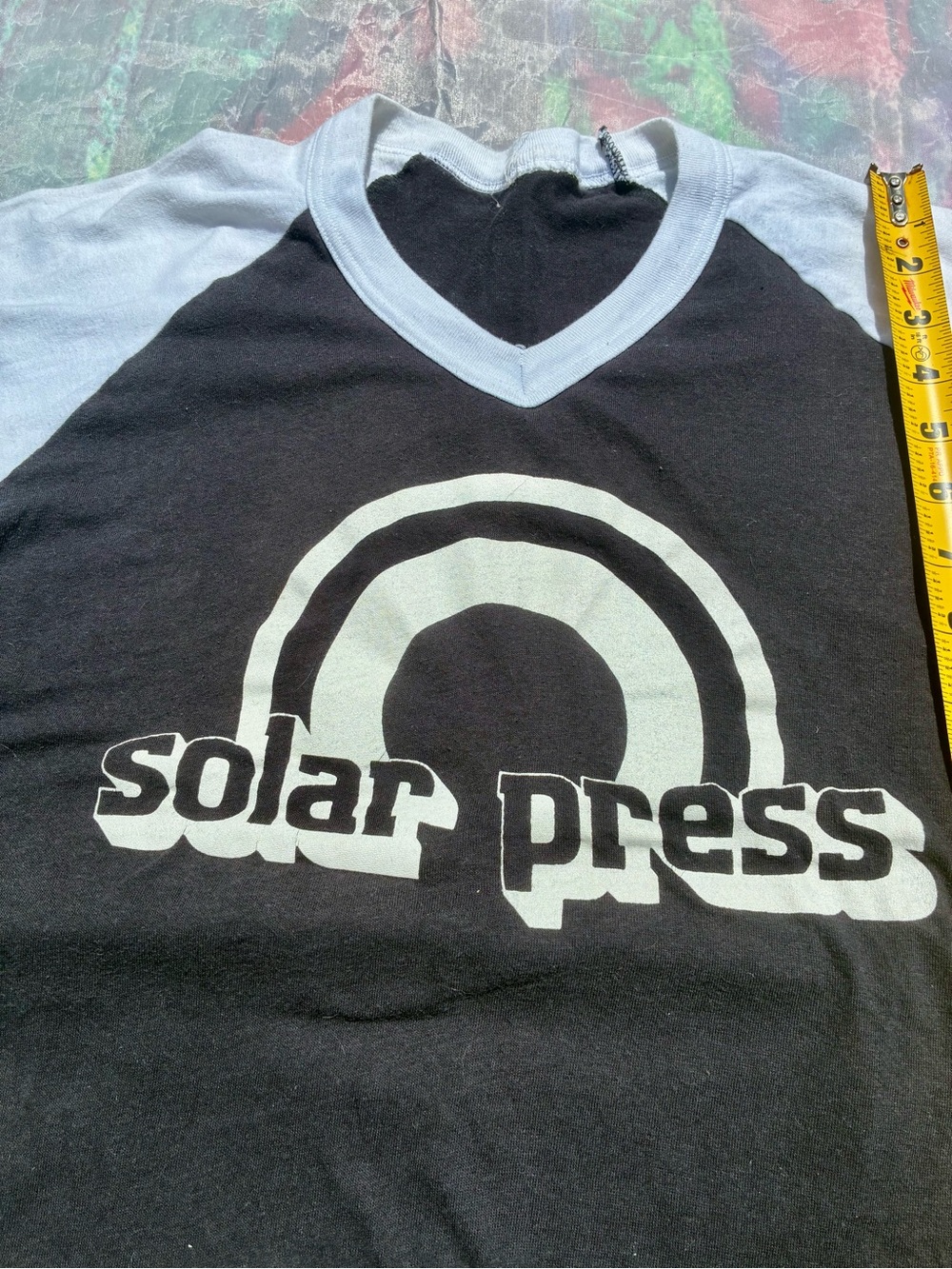 Vintage retro, rare Solar Press Black & white Raglan V-Neck Tee